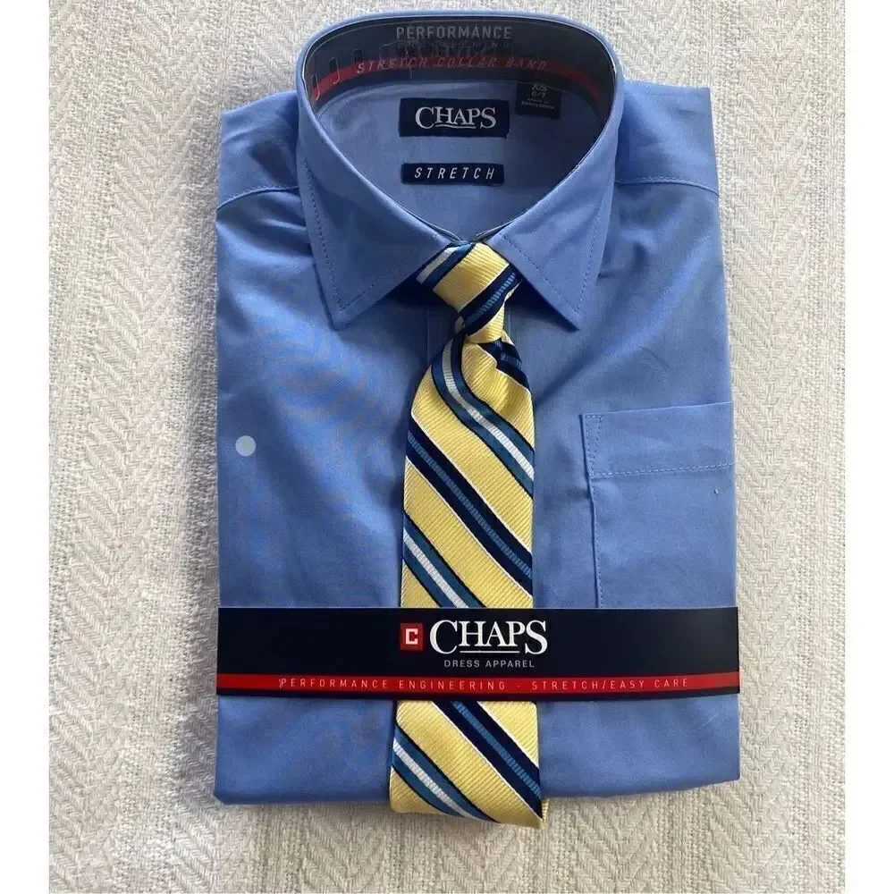 CHAPS BOYS SMALL(8) HUSKY BLUE SHIRT AND TIE SET